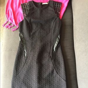 Black body on dress with faux leather trim